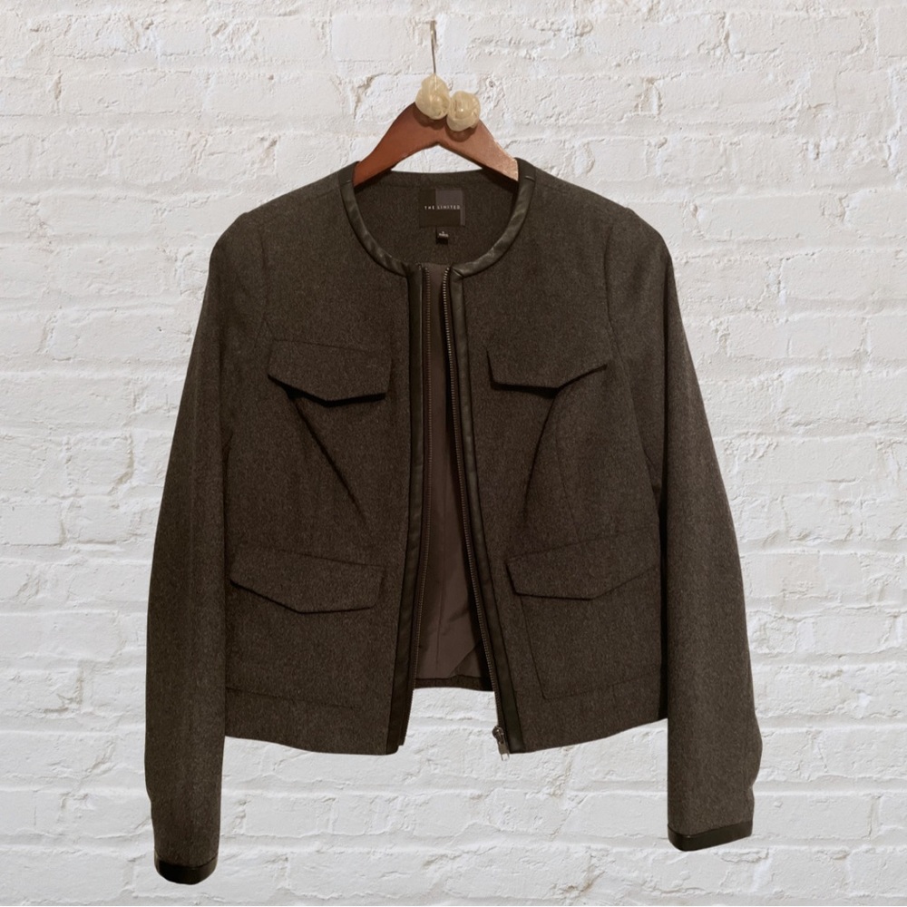 Gray Bomber Jacket with leather trim
